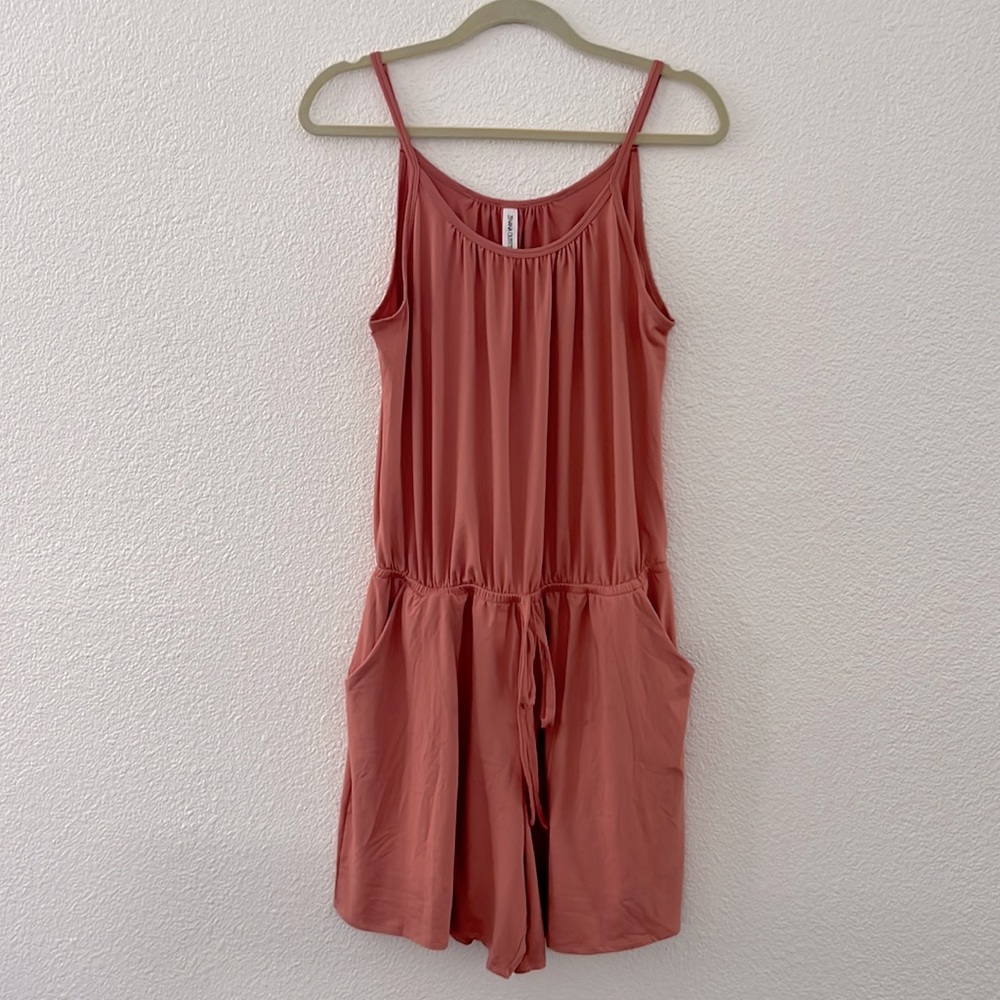 ZENANA • Women’s Coral Pink Romper Spaghetti Strap with Pockets - Picture 2 of 6